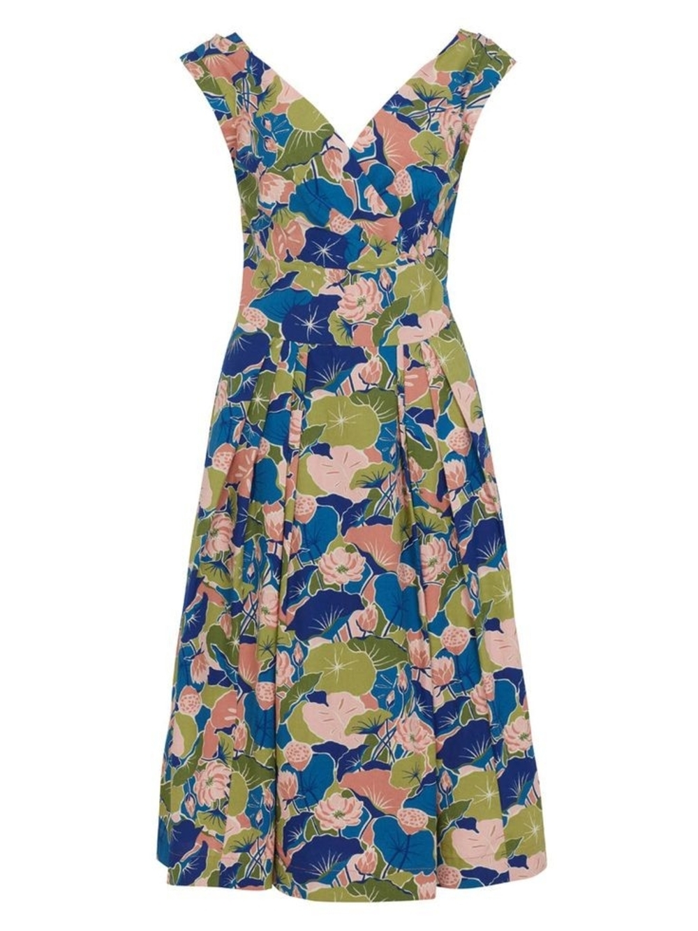 Emily And Fin Floral V-Neck Midi Dress in Blue, Pink & Green Size 18UK